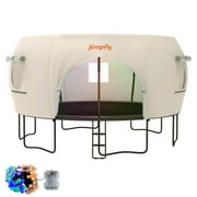 Jumpfly 14FT Trampoline Tent for Kids,Fit for 6 Curved Poles Round Trampoline,Trampoline Shade Cover with LED Light,Outdoor Trampoline Accessories Canopy,Sunscreen Clubhouse,Anti-Tear,Camping,Beige